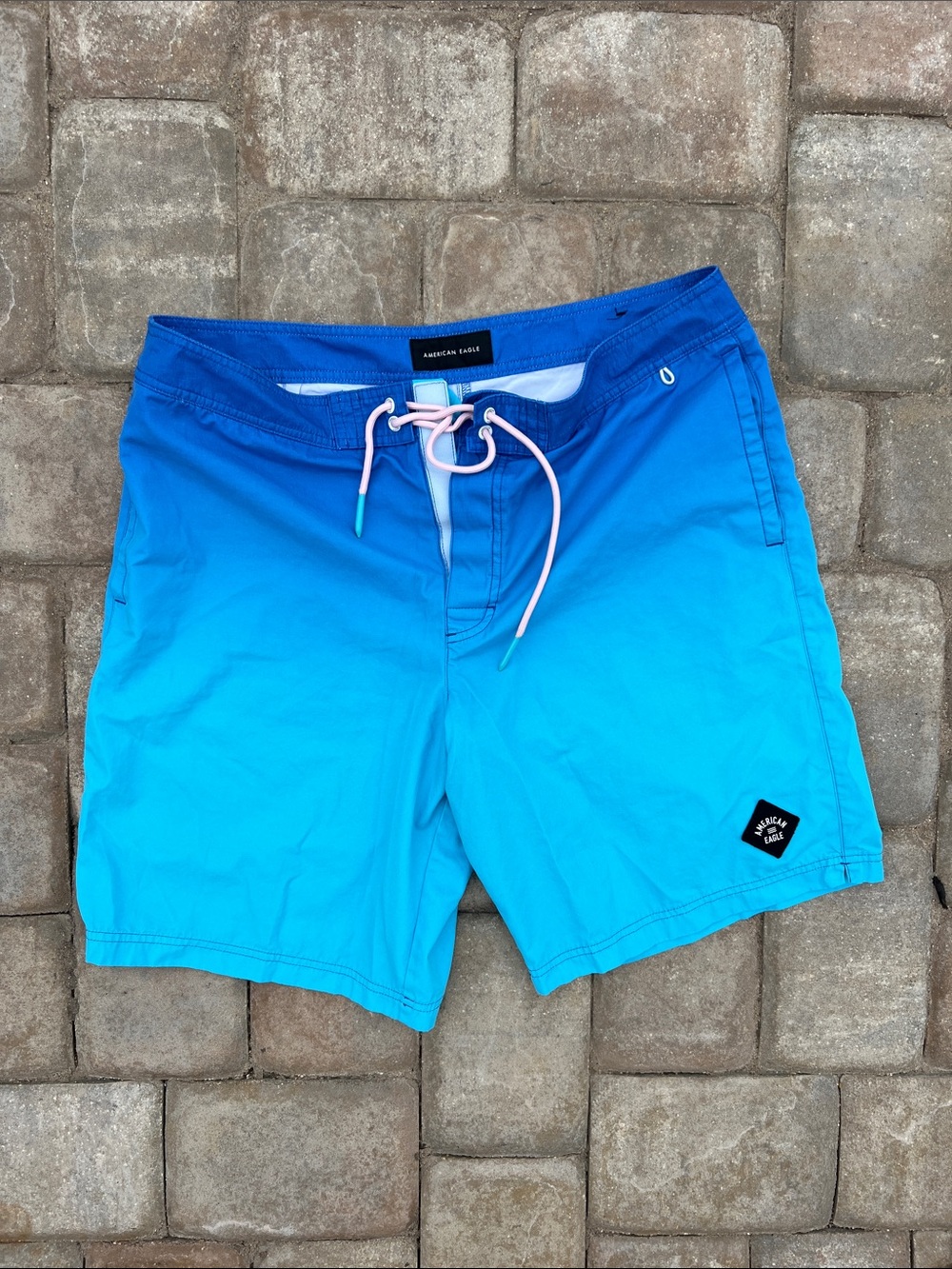 American Eagle Outfitters Blue Ombre Board Shorts with Pink Drawstring